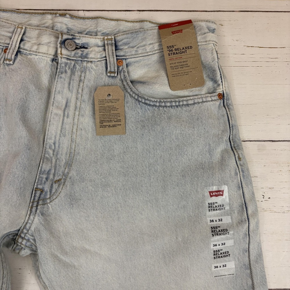 Levi's 555 '96 Relaxed Straight Jeans Mens 36x32 Light Blue Denim Zip Fly